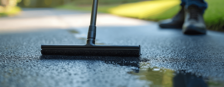 man with sealcoat tool on asphalt