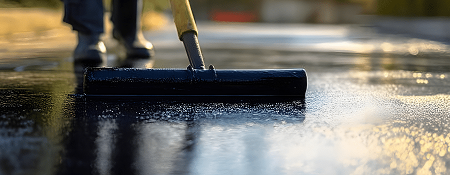 man sealcoating driveway