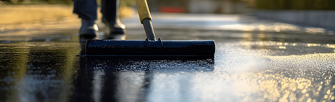 man sealcoating driveway