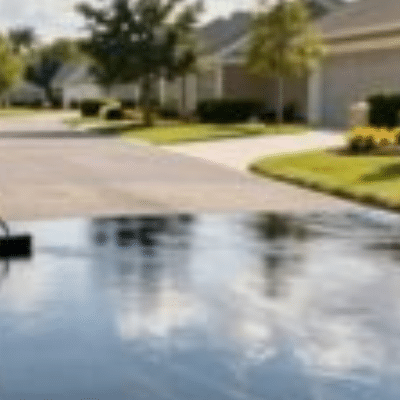 Men sealcoating driveway