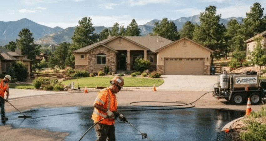 workers sealcoating asphalt
